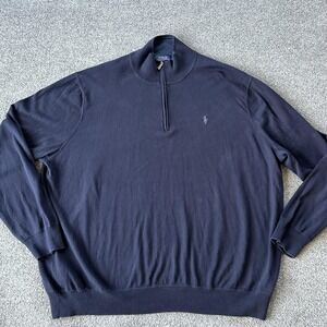 Polo Ralph Lauren Sweater Mens Big 3X Blue Cotton Quarter Zip Mock Neck Knit